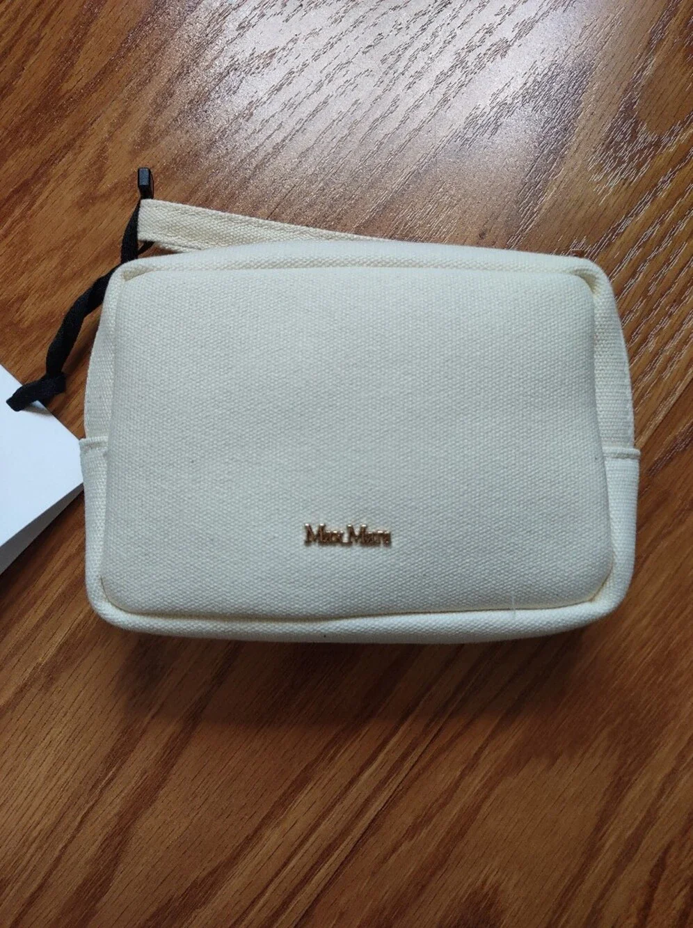 MaxMara Cream Canvas Phone Pouch with Wrist Strap
